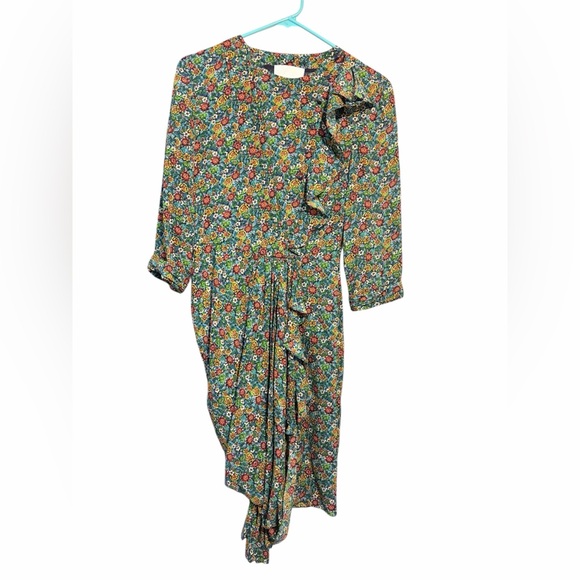 3.1 Phillip Lim Dresses & Skirts - 3.1 Phillip Lim Silk Floral Ruffle Wrap Dress Size 2 Green Boho Midi